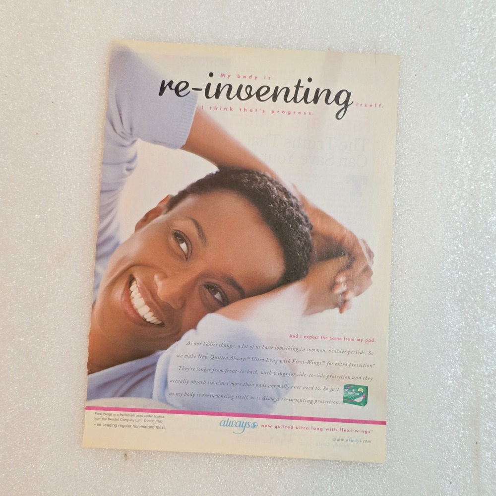 Vintage Print Ad Always pads African-American model smiling 8x10.5 2000